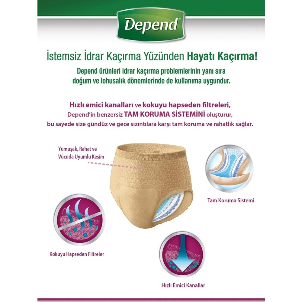 Depend Emici Külot Hasta Bezi XL - Extra Büyük Kadın (30 Adet)