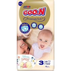 Goon Premium Soft Bebek Bezi Beden:3 (7-12Kg) Midi 40 Adet Jumbo Pk