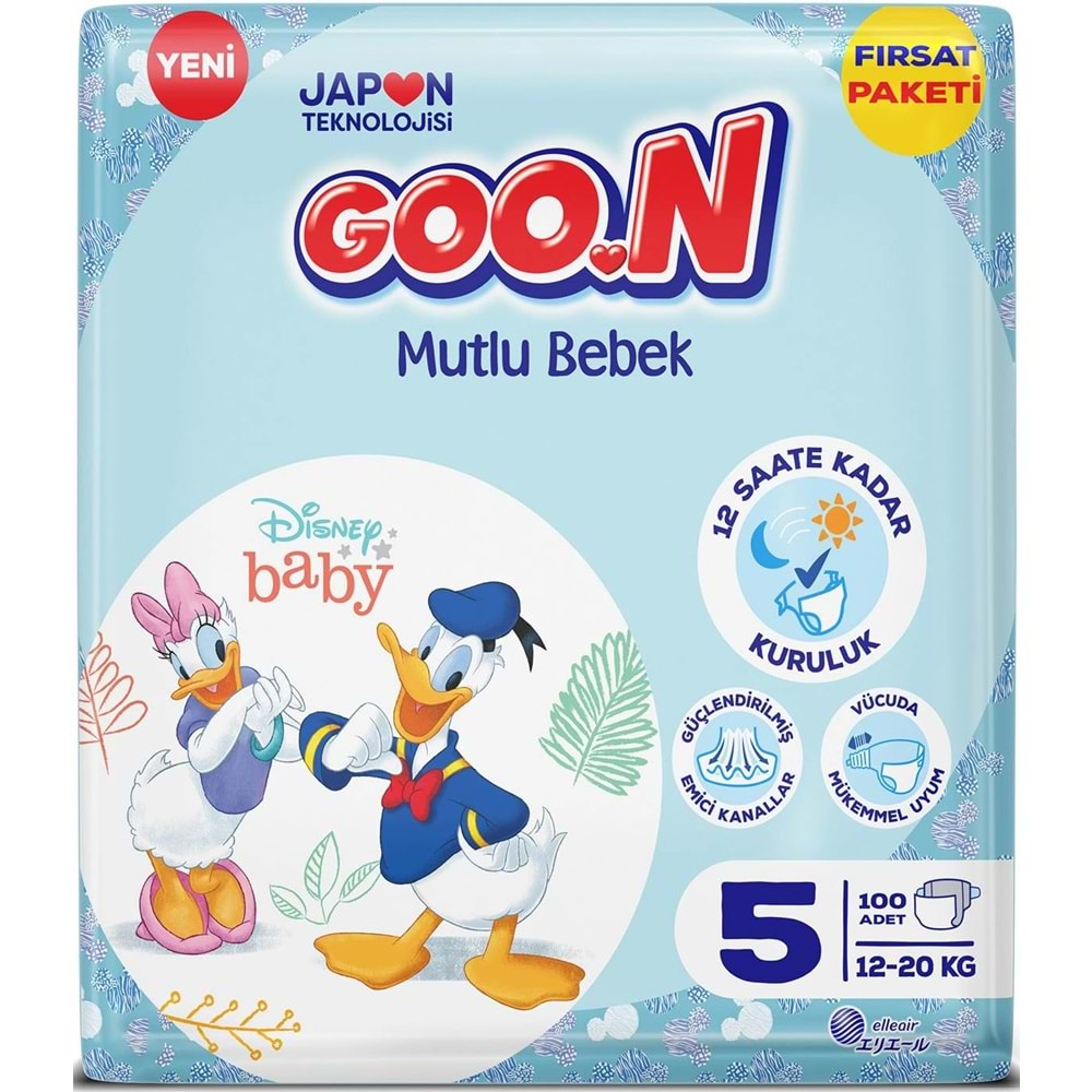 Goon Mutlu Bebek Bebek Bezi Beden:5 (12-20Kg) Junior 100 Adet Fırsat Pk