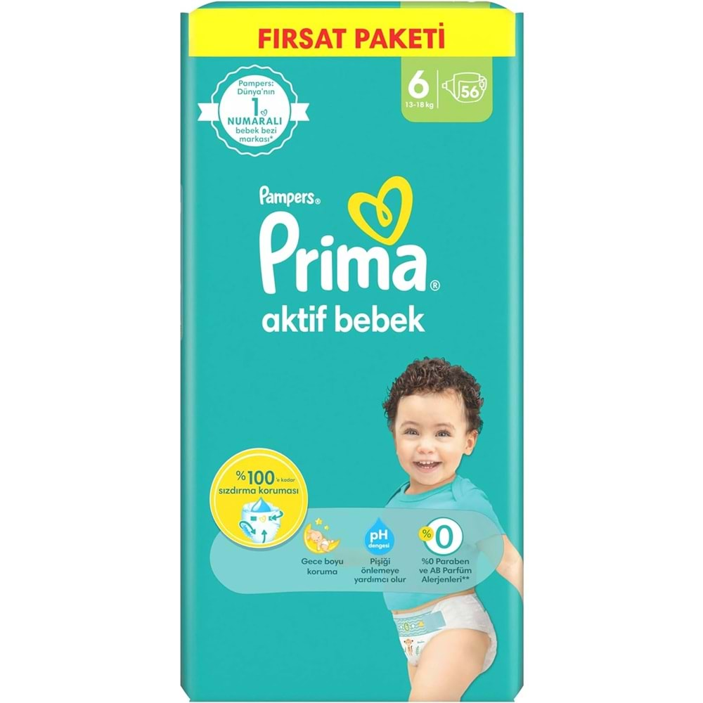 Prima Bebek Bezi Beden:6 (13-18KG) Extra Large 56 Adet Fırsat Pk