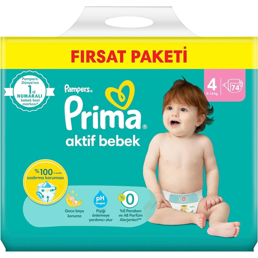 Prima Bebek Bezi Beden:4 (9-14KG) Maxi 74 Adet Fırsat Pk