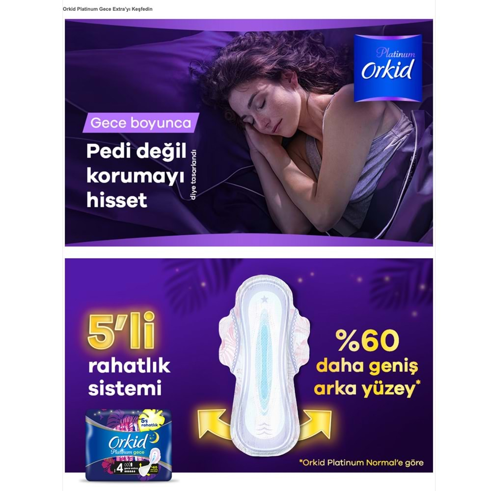 Orkid Platinum Hijyenik Ped Gece Extra 14 Adet Süper Ekonomik Pk