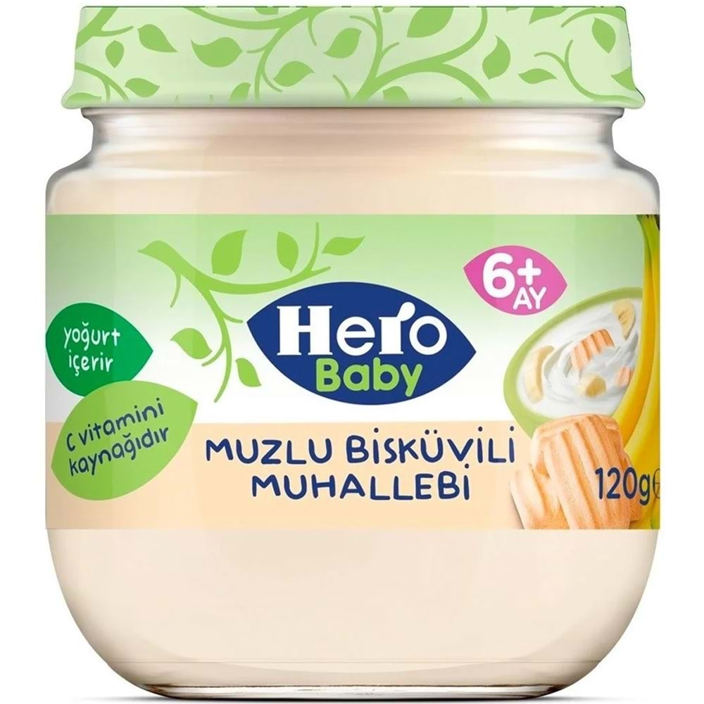 Hero Baby Kavanoz Maması 120GR Muzlu Bisküvili Muhallebi