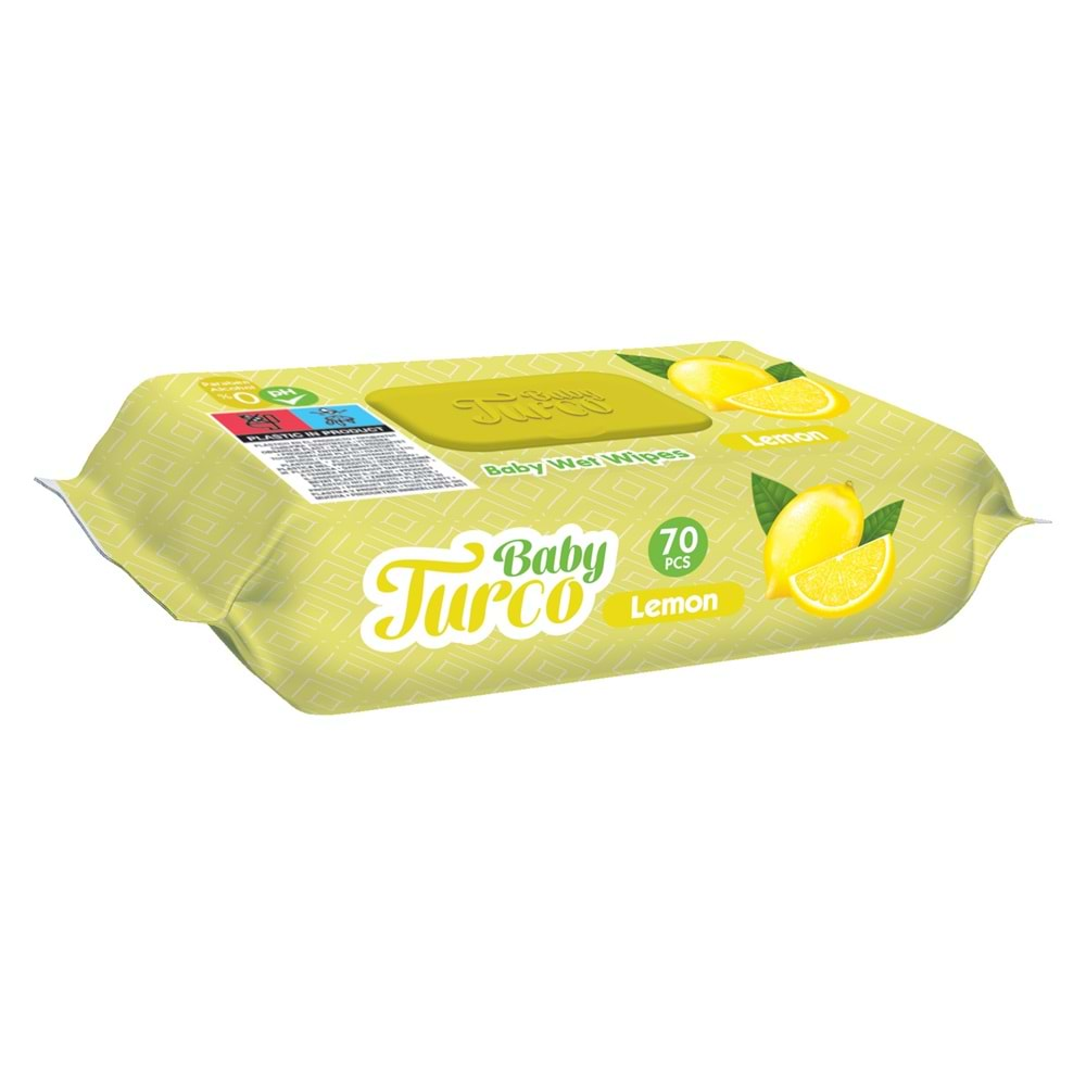 Baby Turco Islak Havlu Mendil 70 Yaprak Limon Plastik Kapaklı Tekli Pk