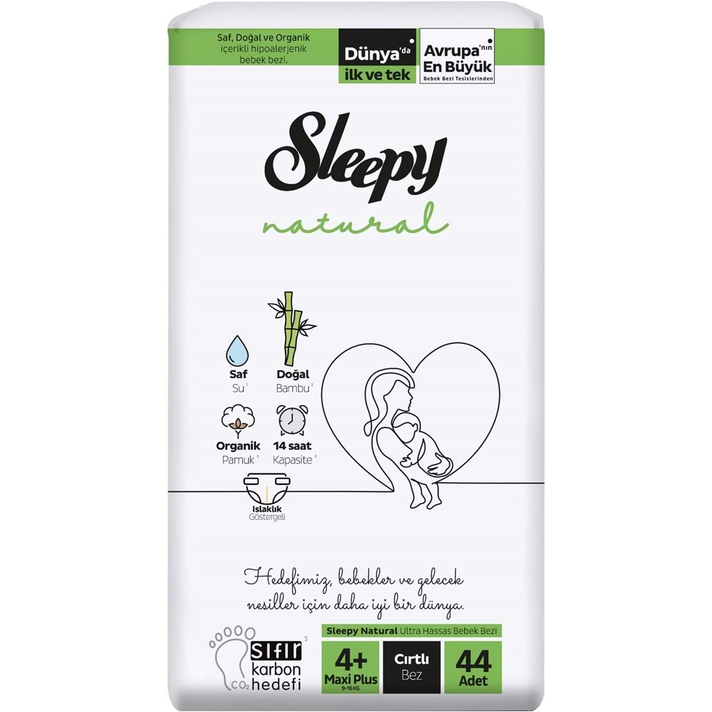 Sleepy Bebek Bezi Natural Beden:4+ (9-16KG) Maxi Plus 44 Adet Fırsat Pk