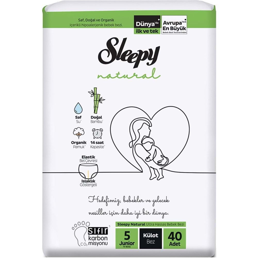 Sleepy Külot Bebek Bezi Natural Beden:5 (11-18KG) Junior 40 Adet Fırsat Pk