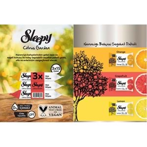 Sleepy Islak Havlu Cep Mendil (3 Lü Pk) 15 Yaprak Narenciye Bahçesi/Citrus Garden (45 Yaprak)