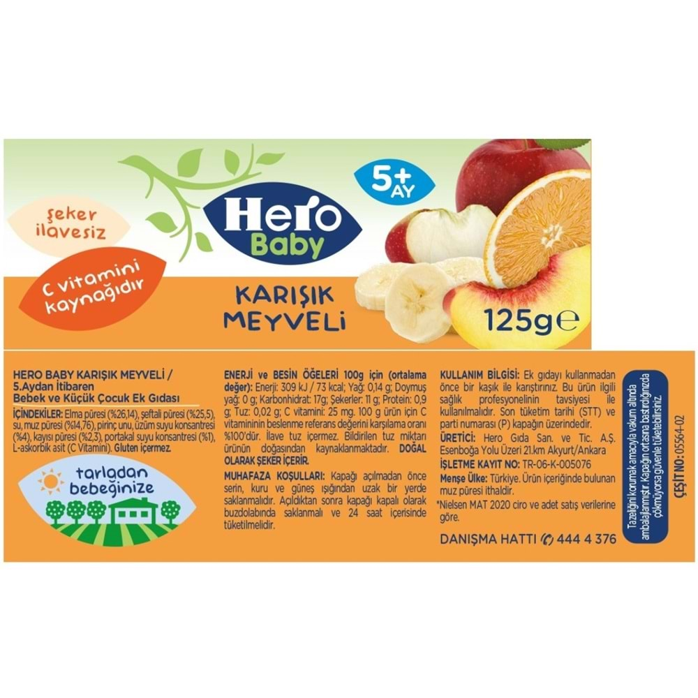 Hero Baby Kavanoz Maması 125GR Karışık Meyveli