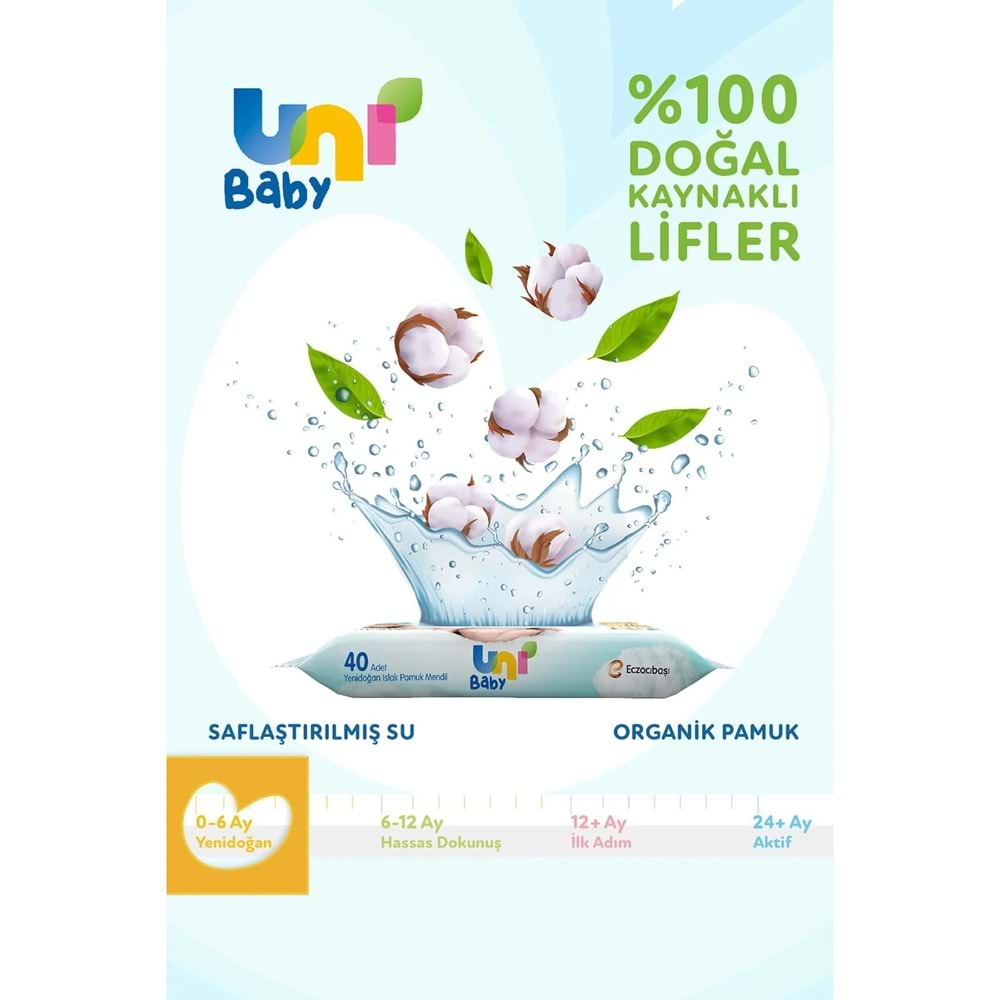 Uni Baby Islak Havlu Hassas Yeni Doğan 40 Yaprak (3 Lü Pk) 120 Yaprak (Narin Ciltler için)