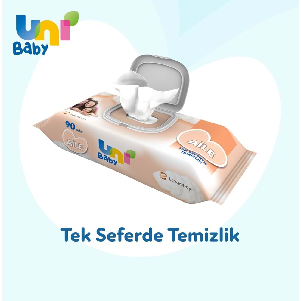 Uni Baby Islak Havlu Mendil 90 Yaprak Aile Plastik Kapaklı