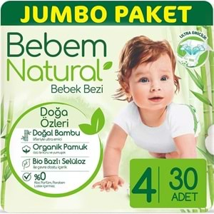 Bebem Bebek Bezi Natural Beden:4 (7-14Kg) Maxi 30 Adet Jumbo Pk