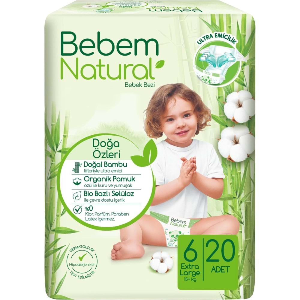 Bebem Bebek Bezi Natural Beden:6 (15+Kg) Ekstra Large 20 Adet Jumbo Pk