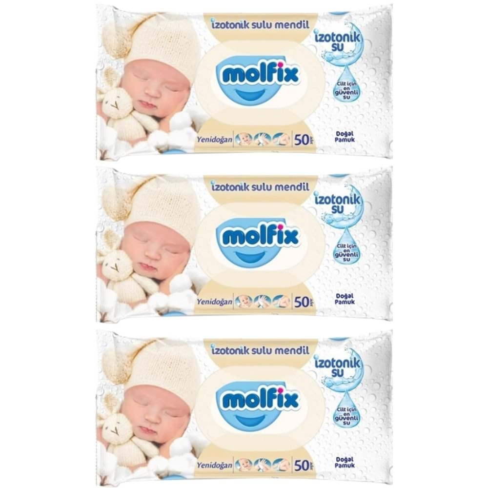 Molfix Islak Havlu Mendil İzotonik Yenidoğan 3 Lü set 50 Yaprak Plastik Kapaklı