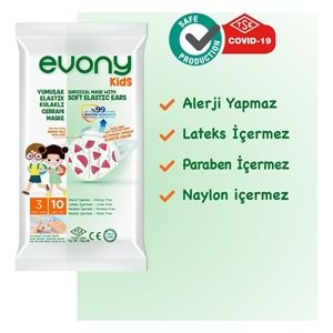 Evony 3 Katlı Filtreli Burun Telli Cerrahi Maske (Kids Çoçuklar İçin) 10 Lu Paket (Desenli)