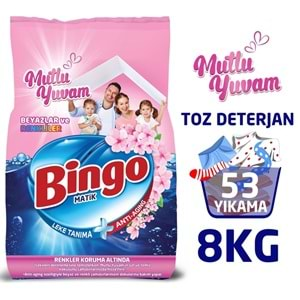 Bingo Matik Toz Çamaşır Deterjanı 8KG Beyazlar ve Renkliler 53 Yıkama (Mutlu Yuvam)