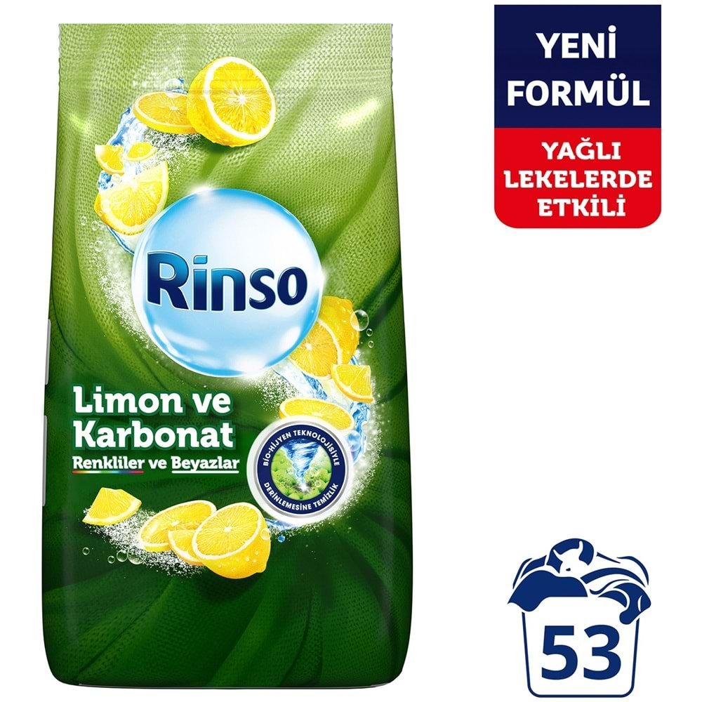 Rinso Matik Toz Deterjan 8KG Limon ve Karbonat / Renkliler ve Beyazlar İçin (53 Yıkama)