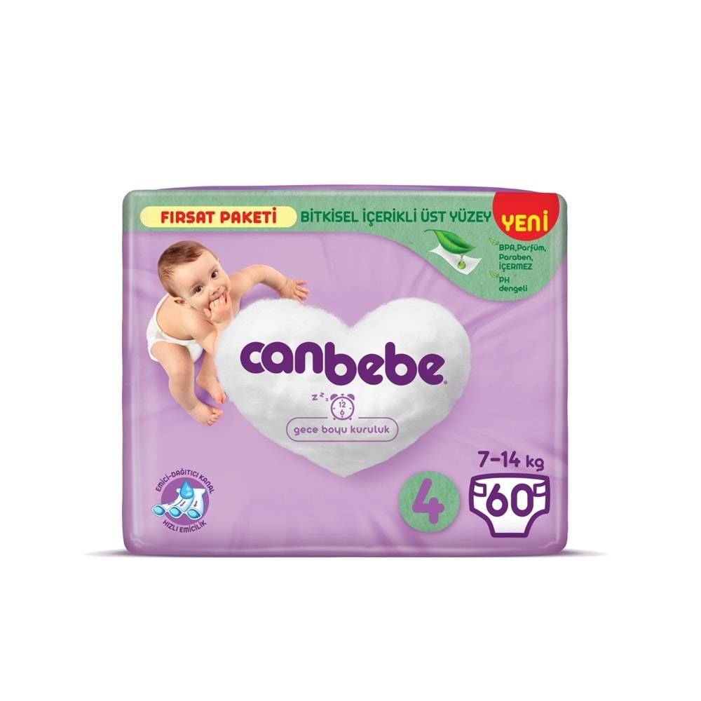 Canbebe Bebek Bezi Beden:4 (7-14Kg) Maxi 60 Adet Fırsat Pk