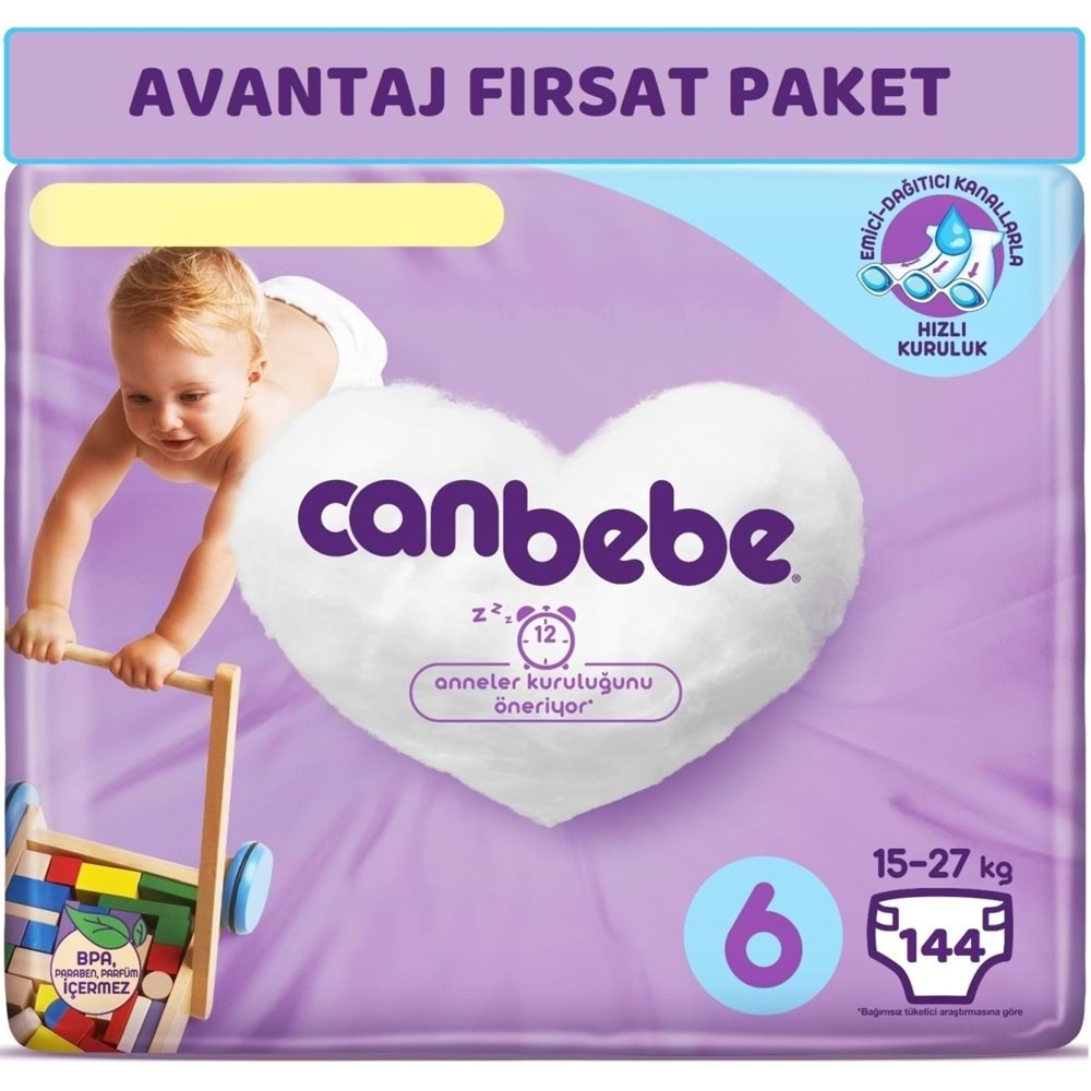 Canbebe Bebek Bezi Beden:6 (15+Kg) Extra Large 144 Adet Avantaj Fırsat Pk