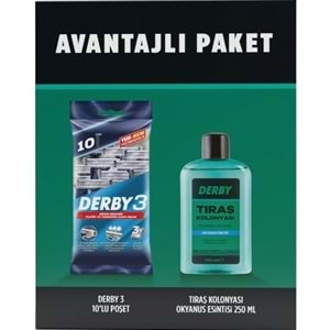 Derby 3 Bıçaklı Traş Bıçağı 10 Lu Pk + Traş Kolonyası 250ML Hediyeli