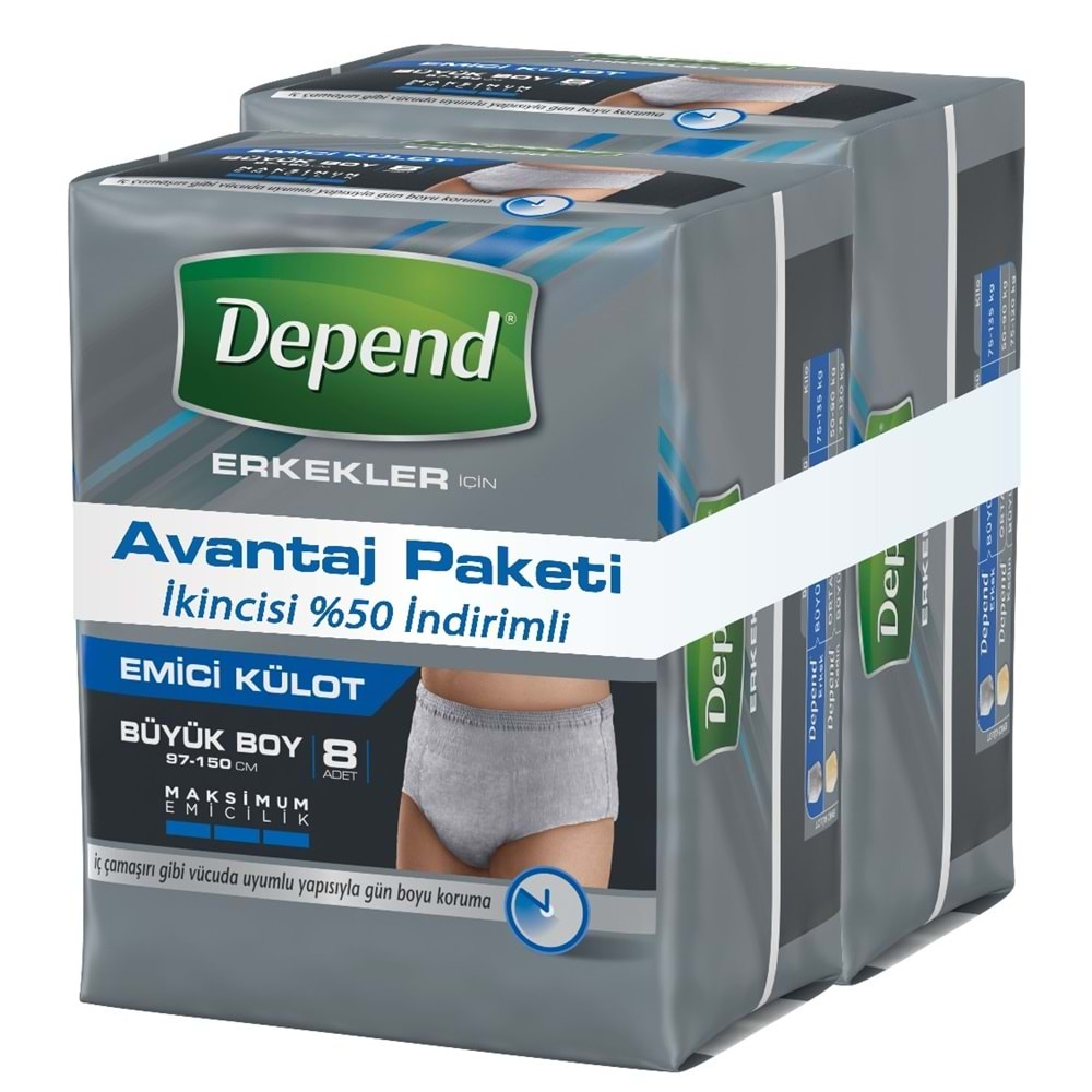 Depend Emici Külot Erkek Büyük 8+8 Avantaj Pk (İç Adet Top:16)