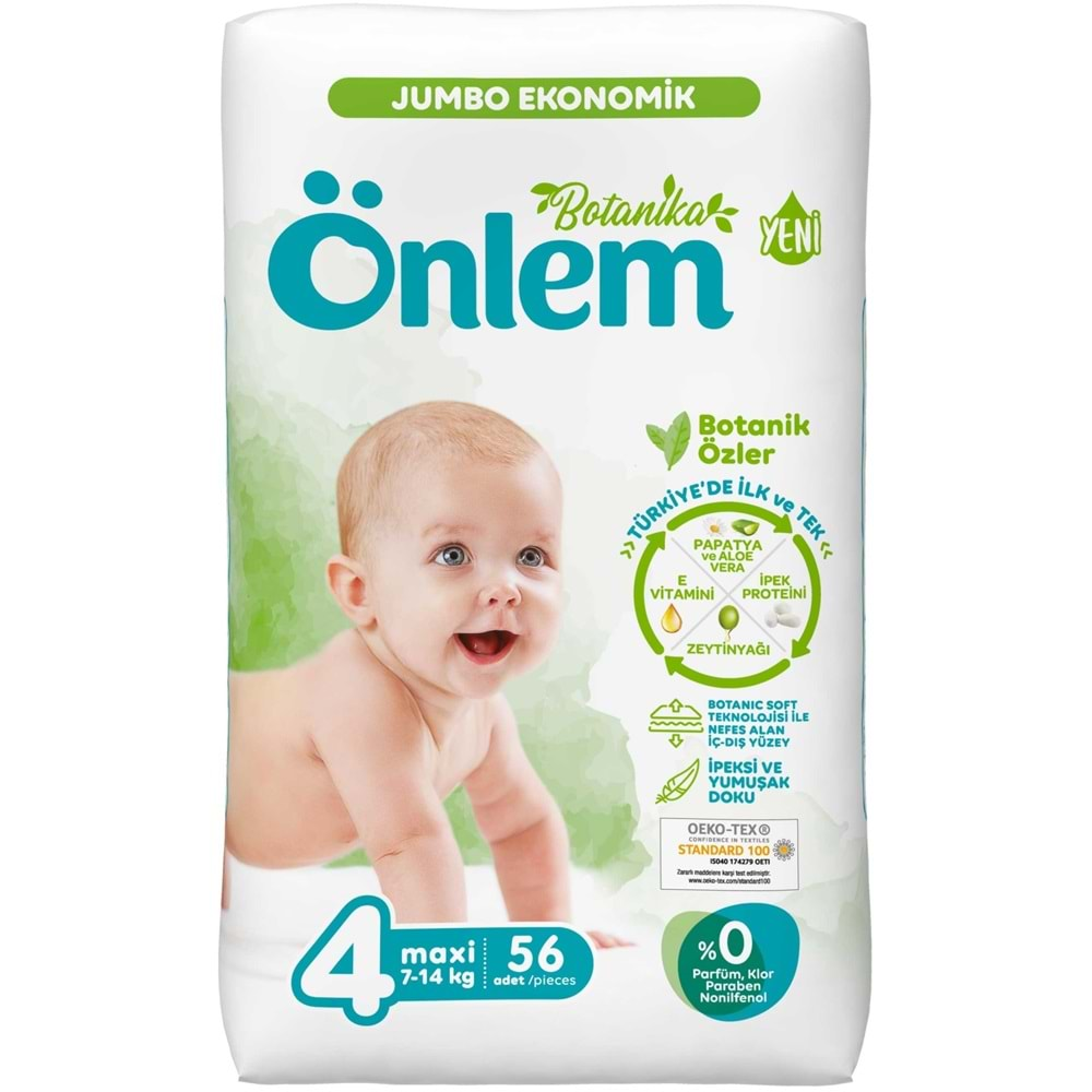 Önlem Bebek Bezi Botanika Beden:4 (4-9Kg) Maxi 56 Adet Ekonomik Pk