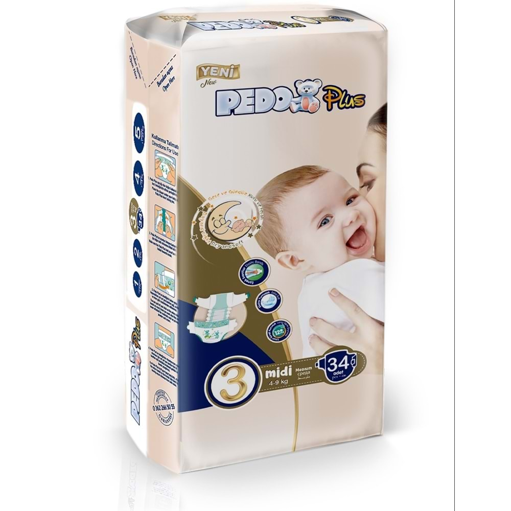 Pedo Plus Bebek Bezi Beden:3 (4-9KG) Midi 34 Adet Jumbo Pk