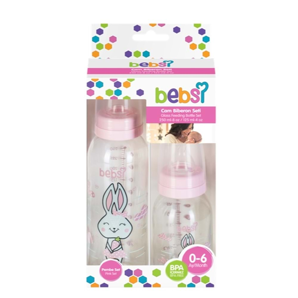 Bebsi Cam Biberon Seti (250ml+125ml) - Pembe