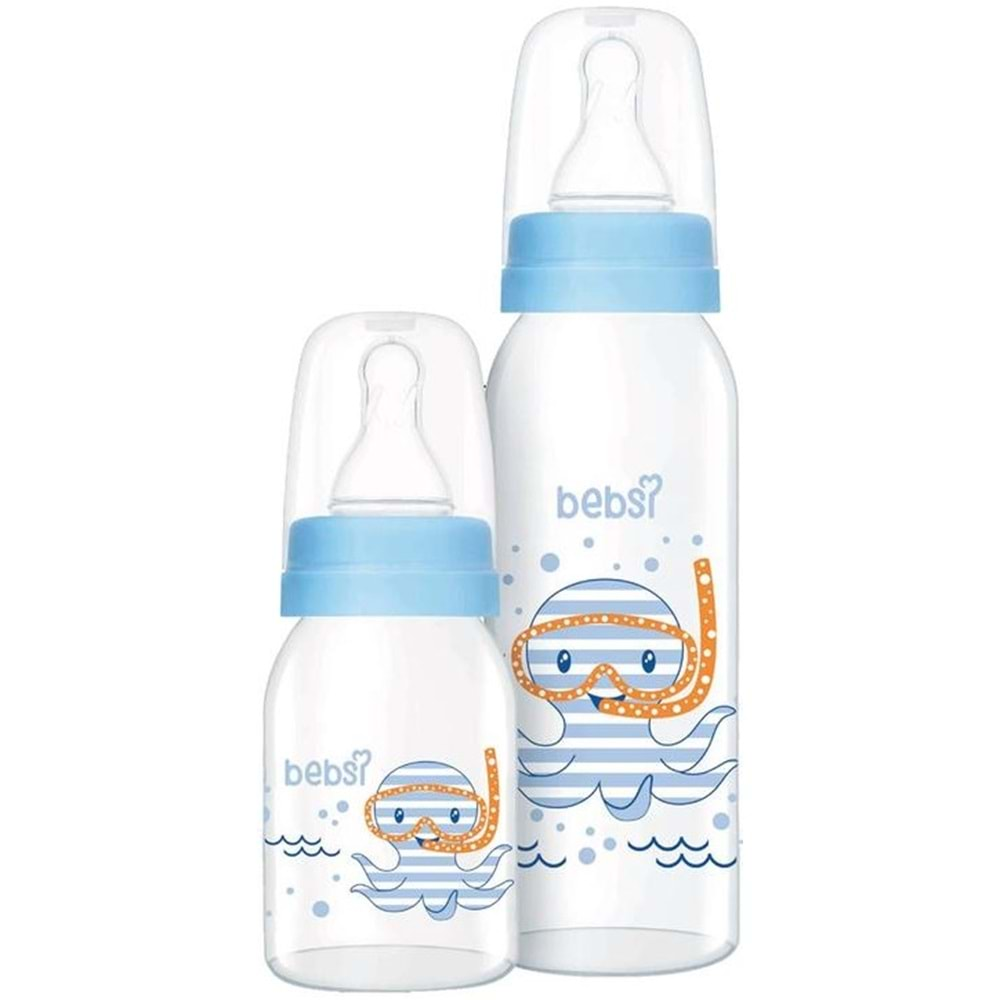 Bebsi Cam Biberon Seti (250ml+125ml) Seçenekli (Mavi/Pembe)