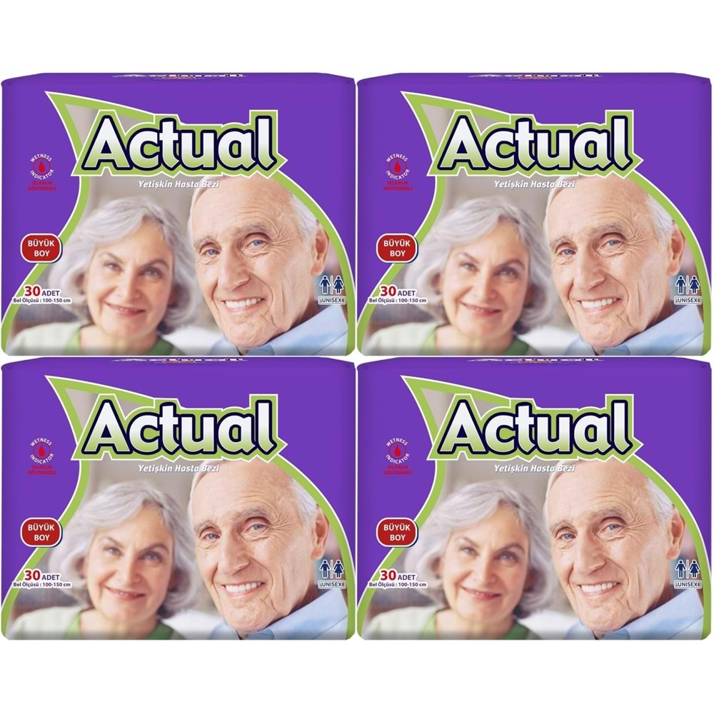 Actual Yetişkin Hasta Bezi Bel Bantlı L-Büyük 120 Adet (4Pk*30)