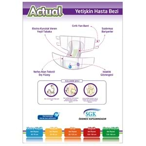 Actual Yetişkin Hasta Bezi Bel Bantlı L-Büyük 120 Adet (4Pk*30)