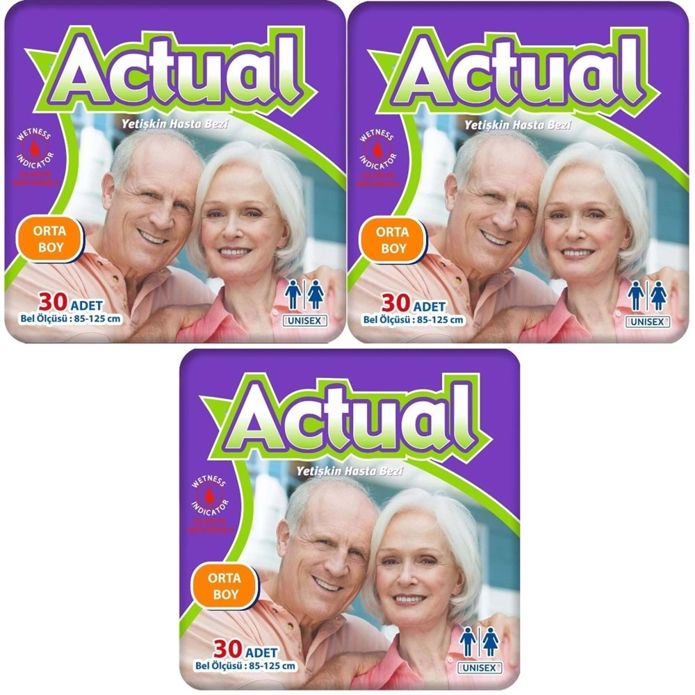 Actual Yetişkin Hasta Bezi Bel Bantlı M-Orta 90 Adet (3PK*30)