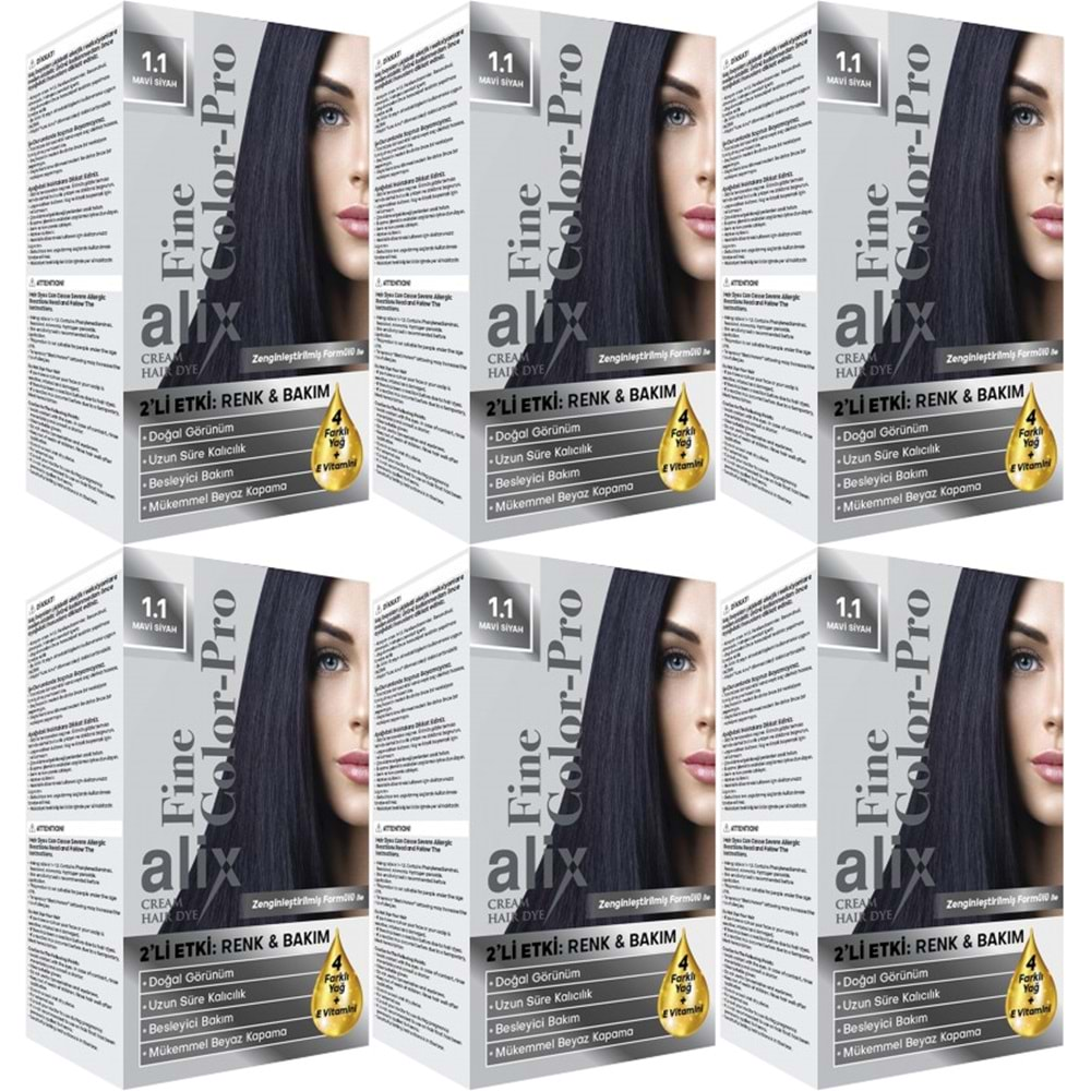 Alix 50ML Kit Saç Boyası 1.1 Mavi Siyah (6 Lı Set)