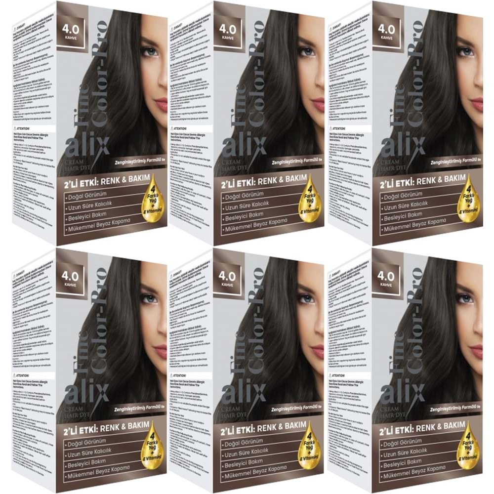 Alix 50ML Kit Saç Boyası 4.0 Kahve (6 Lı Set)