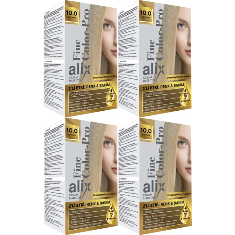 Alix 50ML Kit Saç Boyası 10.0 Açık Sarı (4 Lü Set)