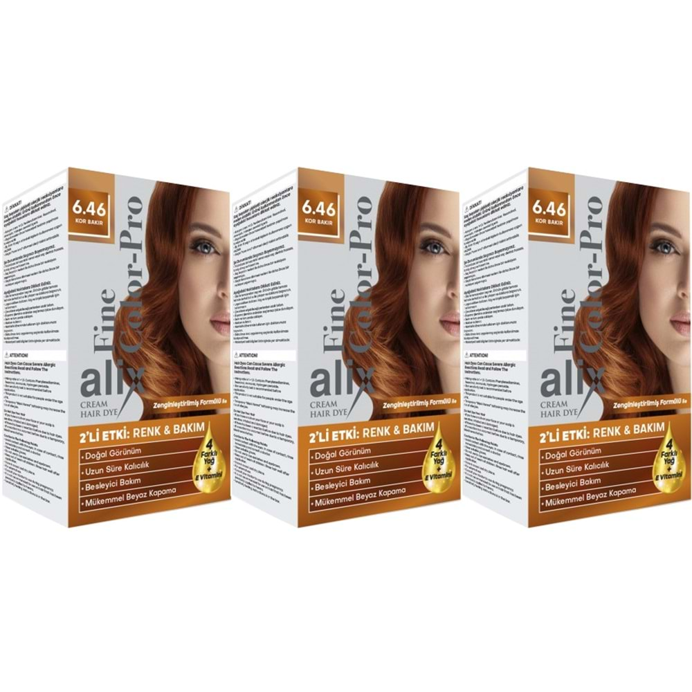 Alix 50ML Kit Saç Boyası 6.46 Kor Bakır (3 Lü Set)