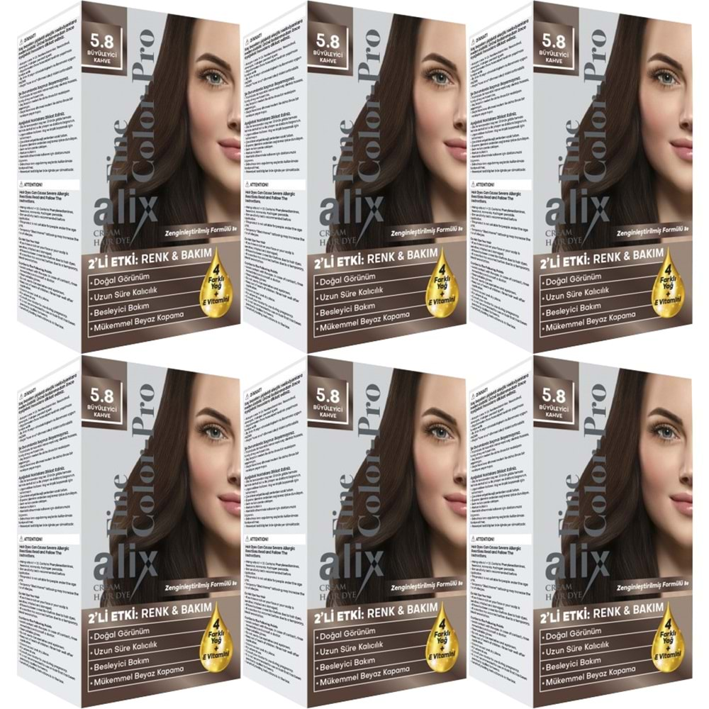 Alix 50ML Kit Saç Boyası 5.8 Büyüleyici Kahve (6 Lı Set)