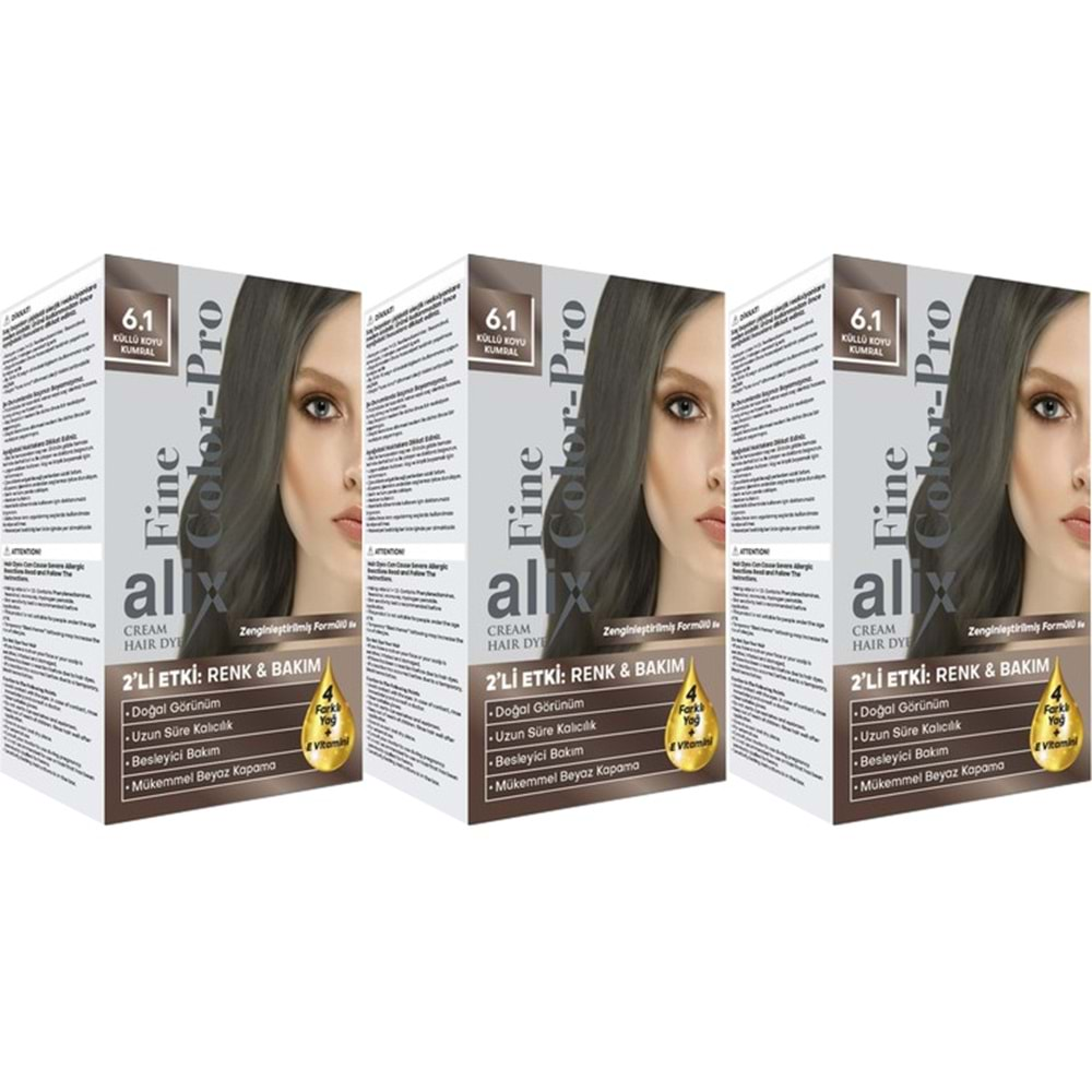 Alix 50ML Kit Saç Boyası 6.1 Küllü Koyu Kumral (3 Lü Set)