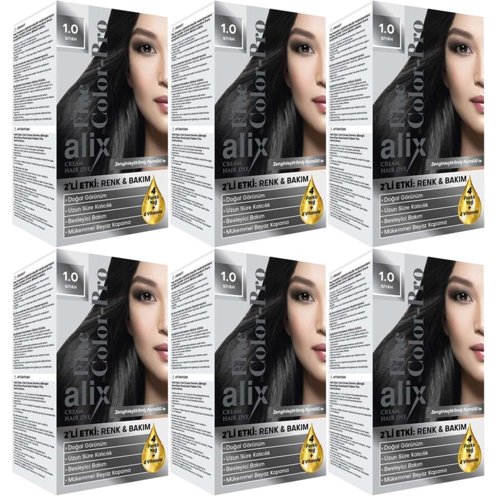 Alix 50ML Kit Saç Boyası 1.0 Siyah (6 Lı Set)