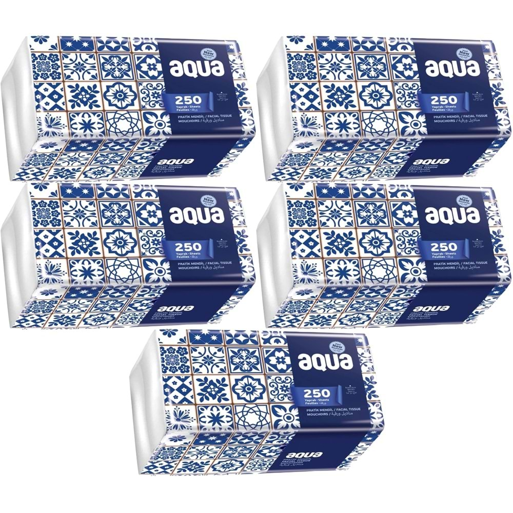 Aqua Pratik Mendil 250 Yaprak Tekli Pk (5 Li Set)