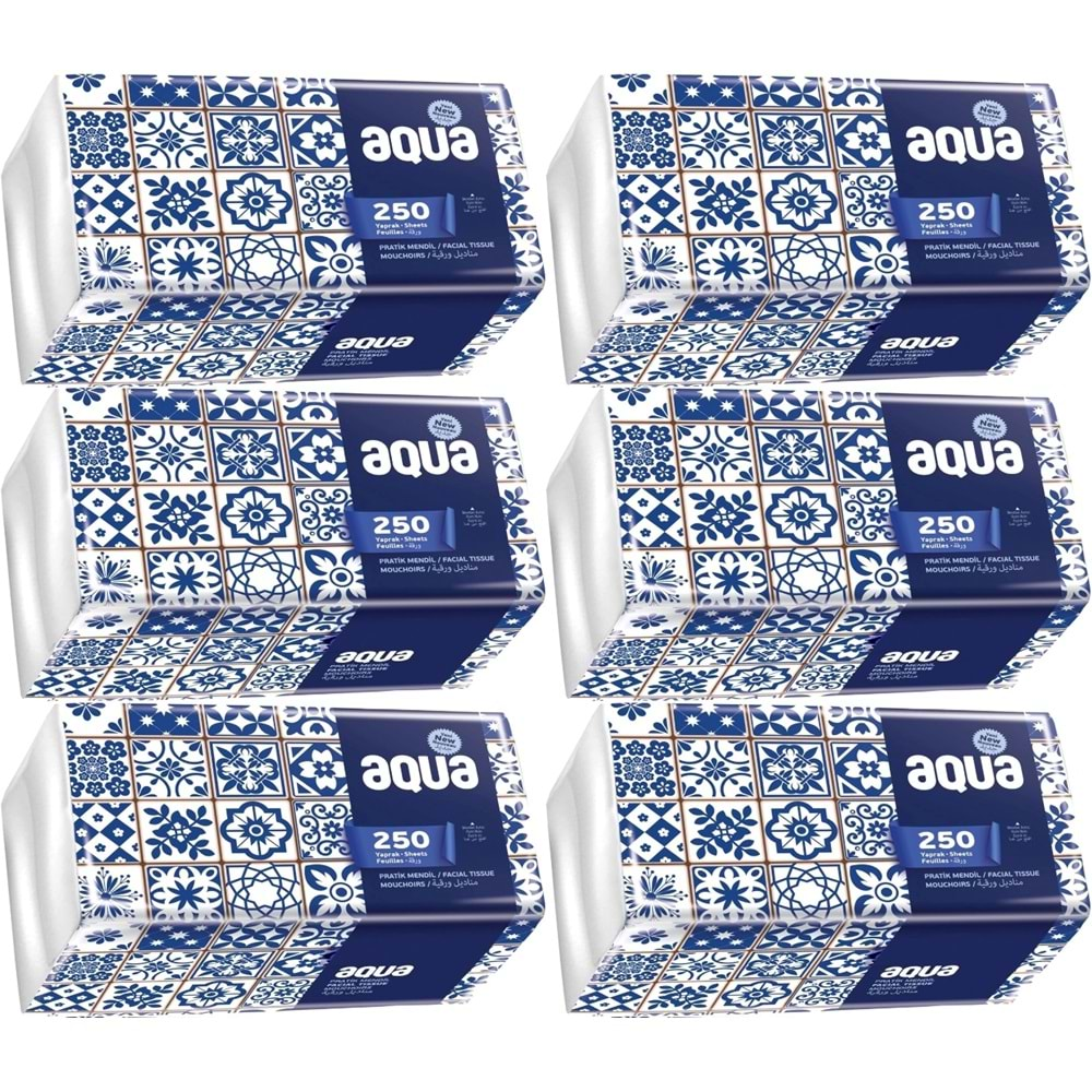 Aqua Pratik Mendil 250 Yaprak Tekli Pk (6 Lı Set)