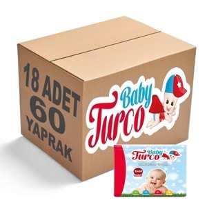 Baby Turco Islak Havlu Mendil Klasik (18 li Set) 60 Yaprak Plastik Kapaklı (6PK*3)