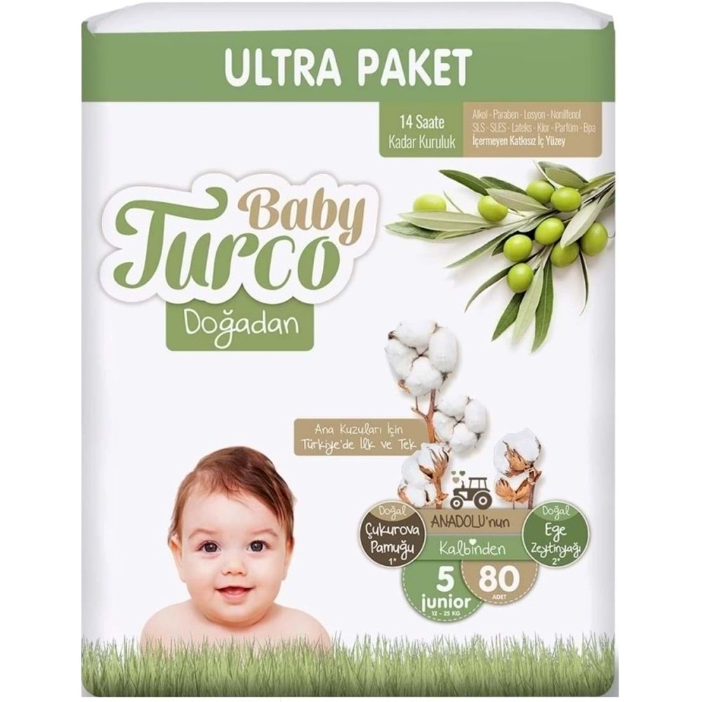 Baby Turco Bebek Bezi Doğadan Beden:5 (12-25Kg) Junior 240 Adet Süper Ekonomik Mega Pk