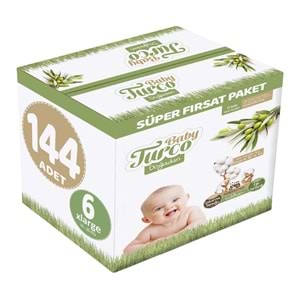 Baby Turco Bebek Bezi Doğadan Beden:6 (16-25Kg) XLarge 144 Adet Süper Fırsat Pk