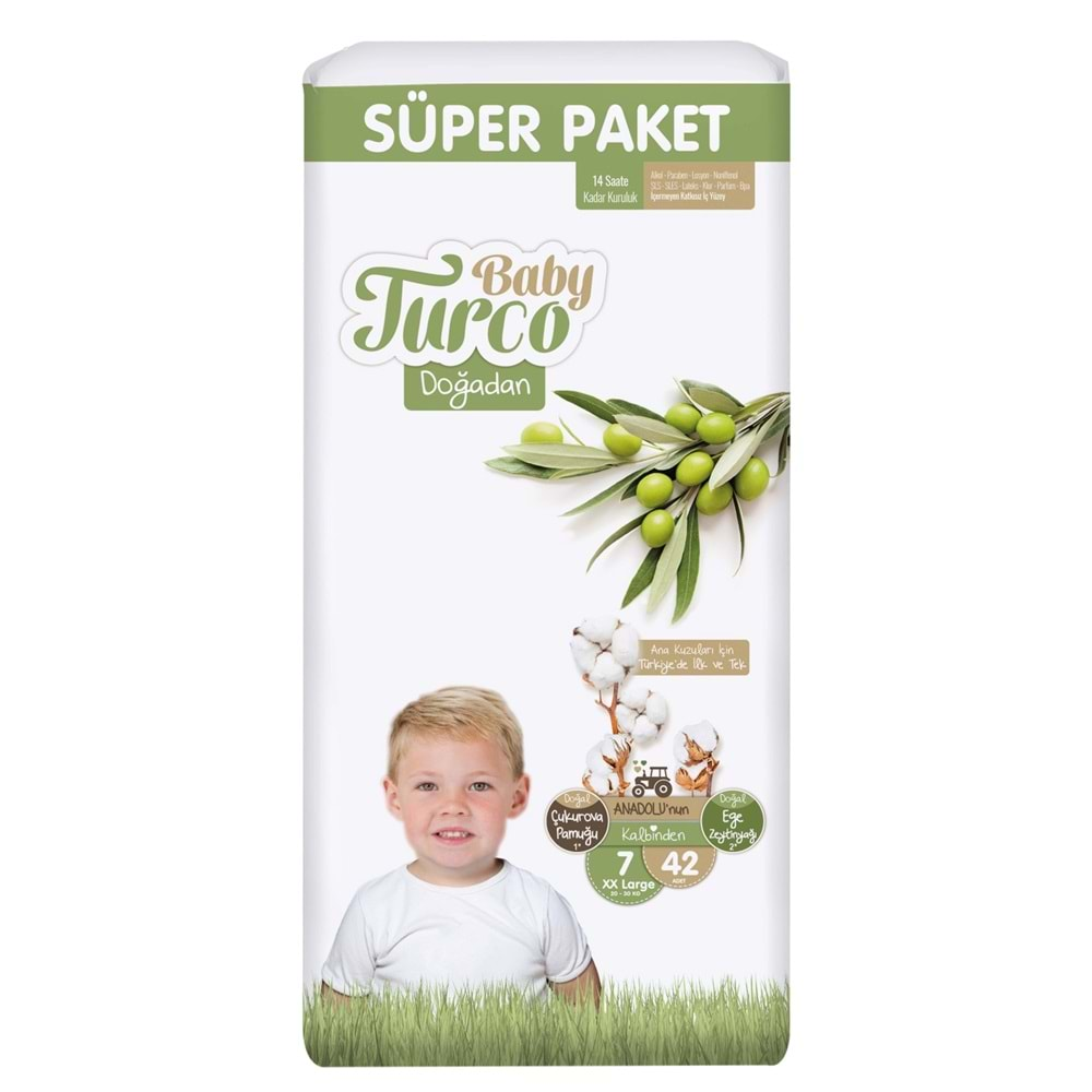 Baby Turco Bebek Bezi Doğadan Beden:7 (20-30Kg) XXLarge 84 Adet Süper Ekonomik Pk