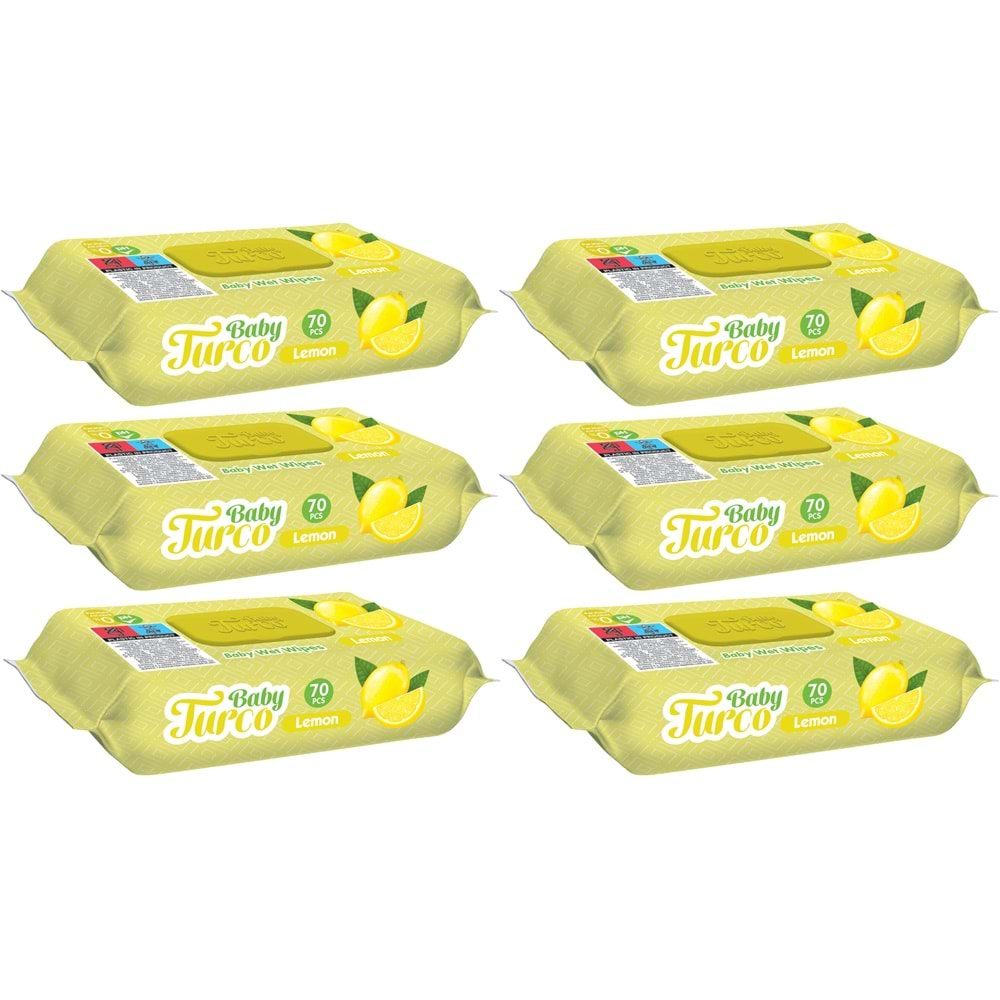 Baby Turco Islak Havlu Mendil 70 Yaprak Limon 6 Lı Set Plastik Kapaklı (420 Yaprak)