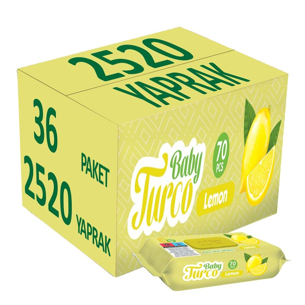 Baby Turco Islak Havlu Mendil 70 Yaprak Limon 36 Lı Set Plastik Kapaklı (2520 Yaprak)