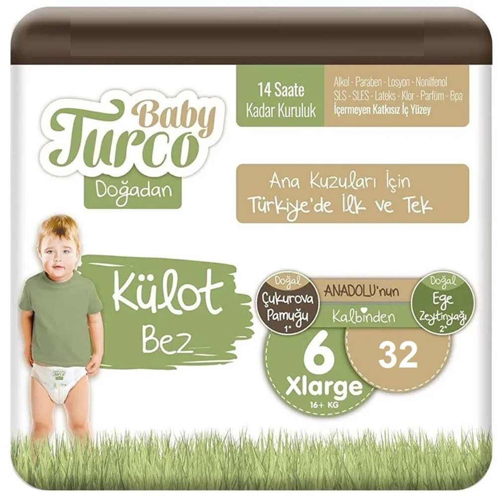 Baby Turco Külot Bebek Bezi Doğadan Beden:6 (16+KG) XLarge 64 Adet Süper Ekonomik Pk