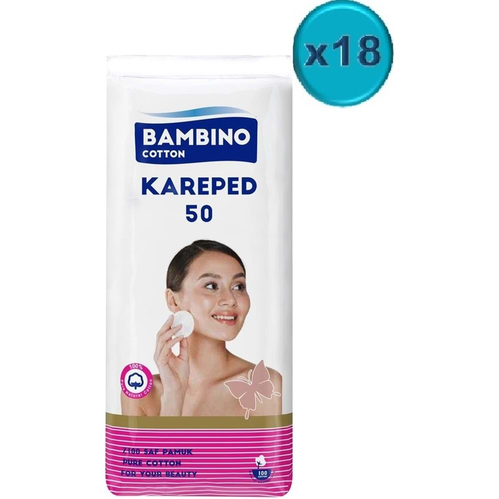 Bambino Cotton Kare Makyaj Temizleme Pamuğu 900 Adet (18PK*50)