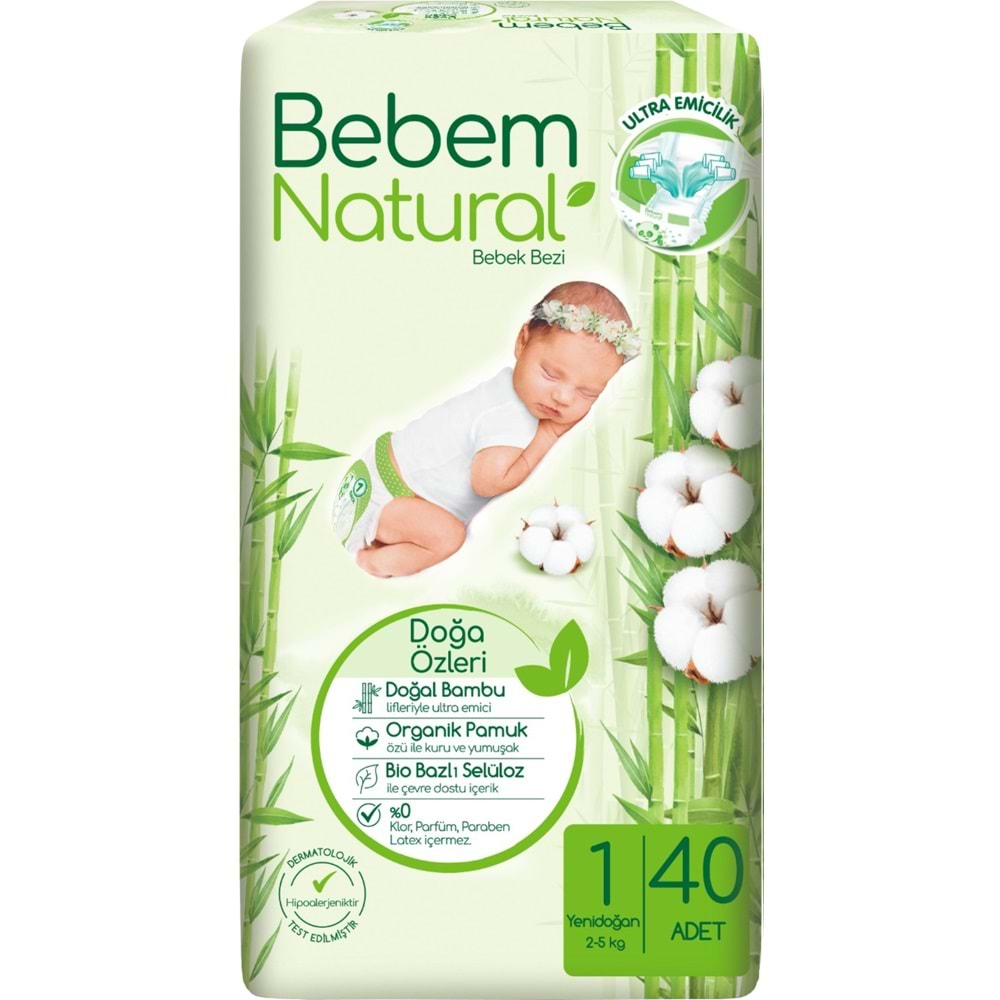 Bebem Bebek Bezi Natural Jumbo Ekonomik Pk Beden:1 (2-5Kg) Yenidoğan 80 Adet