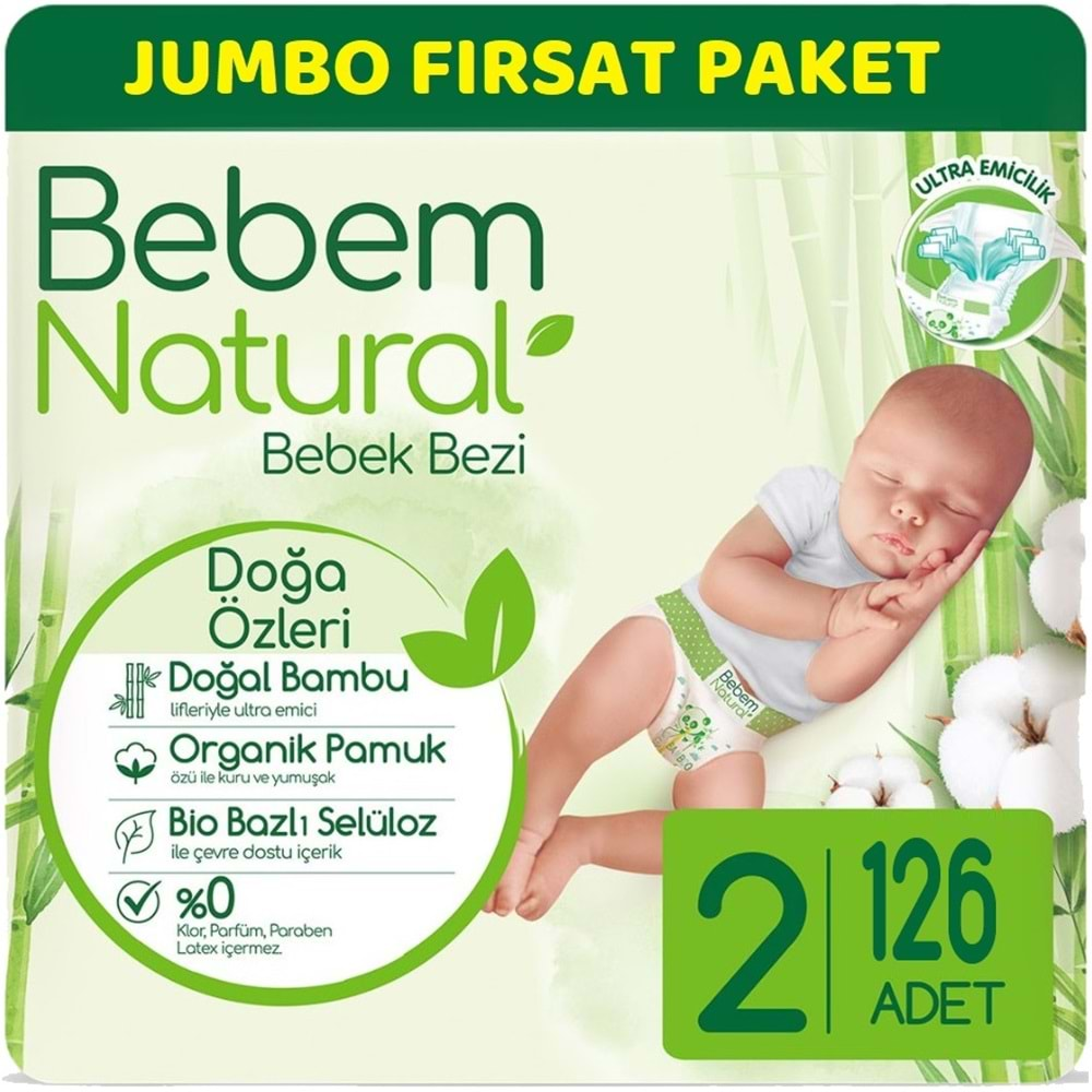 Bebem Bebek Bezi Natural Jumbo Fırsat Pk Beden:2 (3-6Kg) Mini 126 Adet